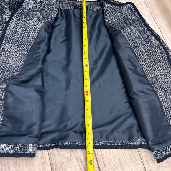 Talbots Women's Tweed Blazer Jacket Navy Blue White Trim Pockets Sz 10/12 - Picture 6 of 7